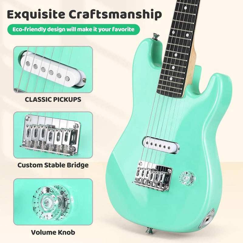 Miou 30 Inch Kids Electric Guitar Beginner Kits ST Style Mini Electric Guitar withAmp,Bag,Tuner, Picks, Cable, Strap, Strings (Green) - Image 5